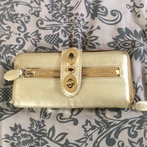 COACH leather wallet gold metallic